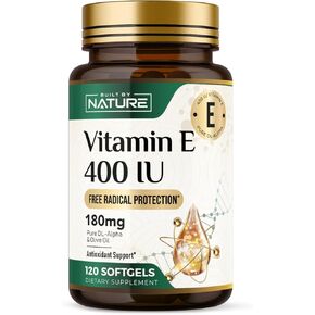 فيتامين هـ مصنوع من الطبيعة مع زيت الزيتون - 400 وحدة دولية (dl-Alpha Tocopherol) - مكمل مضاد للأكسدة عالي الفعالية للمناعة والجلد وصحة القلب - غير معدل وراثيًا - كمية تكفي لمدة 4 أشهر، 120 كبسولة هلامية in Kuwait