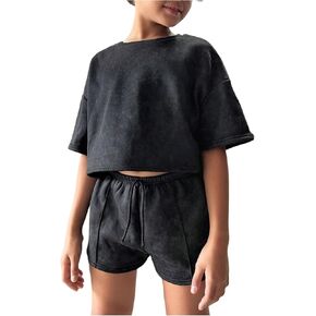 SweatyRocks Girl's 2 Piece Outfits Oversized Crop T Shirt and Shorts Matching Clothing Sets in Saudi Arabia