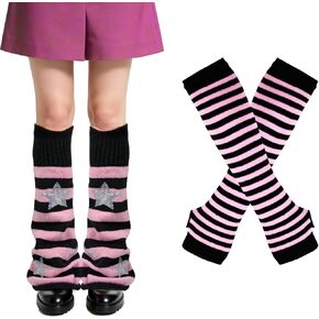 2Pairs Y2K Leg Warmers for Women, Striped Leg/Arm Warmer & Fingerless Gloves Set, Star Streetwear Leg Cover for Rave in Saudi Arabia
