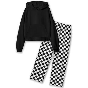 Girls Clothes Long Sleeve Hoodie Sweatshirt and Plaid Wide-leg Pants 2PCS Girl Fall Outfits Size 6-16 in Kuwait