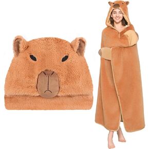 CozziPals Capybara Wearable Plush Blanket Hoodie for Women & Kids, Premium Soft Thick Sherpa & Fleece for Ultra Warmth, Throw Wrap with Giant Hood, Easy Movement, Capybara Gifts for Adults, Oversized in Saudi Arabia