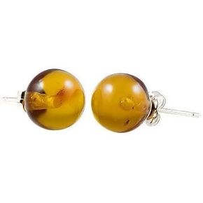 أقراط من الذهب الأبيض عيار 14 قيراط من Trustmark مقاس 6 مم من عسل البلطيق الطبيعي وعنبر على شكل كرة، أنيا in Kuwait