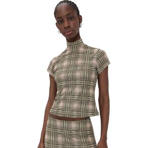 Another Girl Women's Plaid Mesh High Neck Top in Saudi Arabia