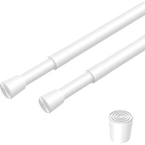 2 حزمة قضبان شد زنبركية 17-41 بوصة قضبان ستائر قابلة للتعديل بدون حفر قابلة للتمديد قضبان ستائر زنبركية لأرفف المطبخ والثلاجات والمساحات الصغيرة، أبيض in Kuwait