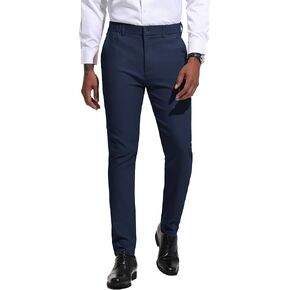 Men's Slim Fit Stretch Dress Pants Business Casual Skinny Tapered Chinos Trousers with Expandable Waist in Kuwait