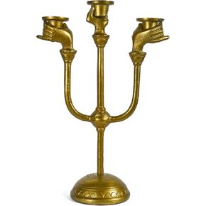Victorian Hands Cast Metal 3-Candle Candelabra, Antique Gold Finish in Saudi Arabia
