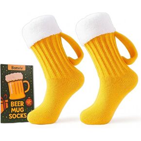 Beer Mug Christmas Socks for Men & Women – Funny Beer Lovers Gifts with Gift Box, Cozy Novelty Holiday Socks, Stocking Stuffers, White Elephant Gifts in Kuwait