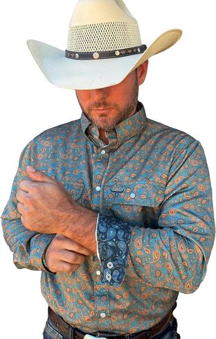 Drover Cowboy Threads Men's Long Sleeve, Signature Series Performance Vent Shirt Buckeye in Kuwait