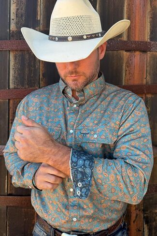 Drover Cowboy Threads Men's Long Sleeve, Signature Series Performance Vent Shirt Buckeye in Kuwait