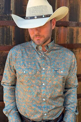 Drover Cowboy Threads Men's Long Sleeve, Signature Series Performance Vent Shirt Buckeye in Kuwait