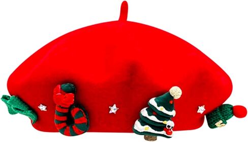 Novelty Christmas Beret Hat Set, Beanie Painter Cap with Bowknot Thigh High Socks & Long Fingerless Gloves for Women Girls in Saudi Arabia