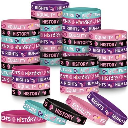 50 Pcs Women's History Month Rubber Bracelets Bulk Women Empowerment Feminist Silicone Bracelet Gift Rubber Wristbands for Rights Female Awareness Inspirational Party Favors, 5 Styles in Kuwait