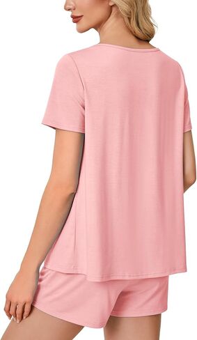 Rooscier Women's Pajama Set Lace Trim Short PJ Set V Neck Short Sleeve Sleepwear Nightwear in Saudi Arabia