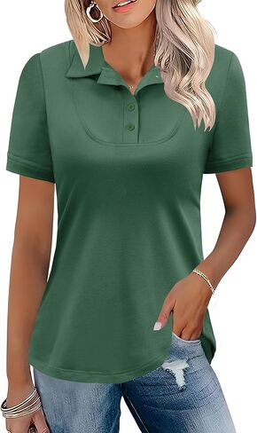 Rapbin Womens Short Sleeve Polo Shirts Business Casual Collared V Neck Tops Summer Cotton 4 Buttons Polos Tshirts in Saudi Arabia