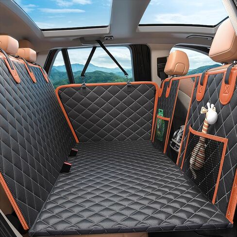Back Seat Extender for Dogs, Hard Bottom Up to 499Lbs Dog Car Seat Cover for Back Seat, Waterproof Backseat Protector with Mesh Window and Pockets, Large Space Dog Hammock for Car & SUV & Small Truck in Saudi Arabia