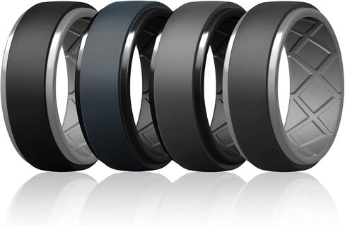 Egnaro Men's Silicone Wedding Rings, 10.5mm x 2.8mm Thick Black Rubber Engagement Band Waterproof For Workout in Kuwait