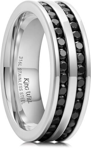 King Will 5mm/7mm Silver Stainless Steel Rings, Men's Wedding Rings Cubic Zircon Inlay Flat Cut Ring for Men Women, Comfort Fit in Saudi Arabia