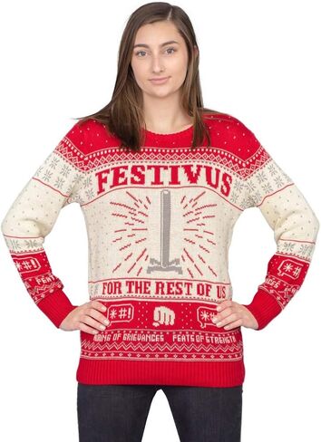 سترة Seinfeld Festivus for The Rest of Us Pole Cream Ugly Christmas - كم طويل in Saudi Arabia