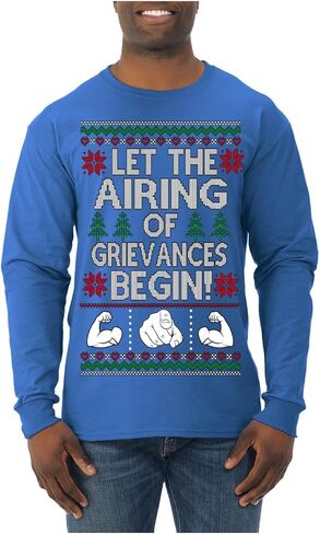 Let The Airing of Grievances Begin Funny TV Sitcom Festivus Ugly Christmas Mens Long Sleeve Shirt in Kuwait