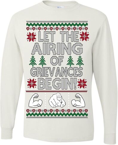 Let The Airing of Grievances Begin Funny TV Sitcom Festivus Ugly Christmas Mens Long Sleeve Shirt in Saudi Arabia