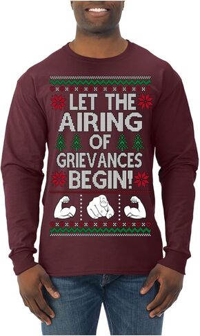 Let The Airing of Grievances Begin Funny TV Sitcom Festivus Ugly Christmas Mens Long Sleeve Shirt in Saudi Arabia