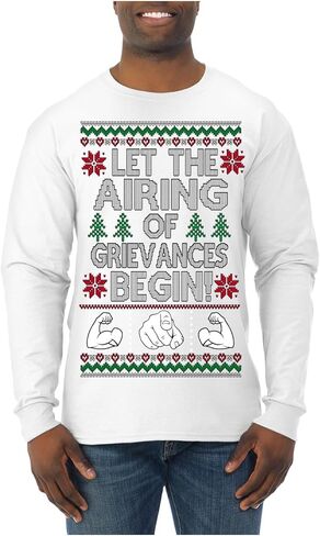 Let The Airing of Grievances Begin Funny TV Sitcom Festivus Ugly Christmas Mens Long Sleeve Shirt in Saudi Arabia