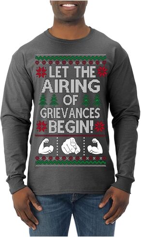 Let The Airing of Grievances Begin Funny TV Sitcom Festivus Ugly Christmas Mens Long Sleeve Shirt in Saudi Arabia