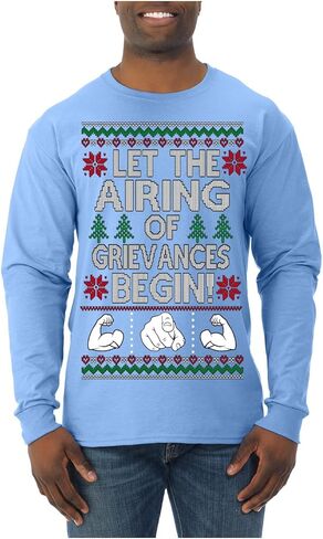 Let The Airing of Grievances Begin Funny TV Sitcom Festivus Ugly Christmas Mens Long Sleeve Shirt in Saudi Arabia