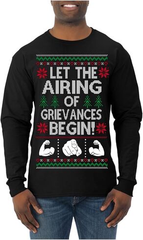 Let The Airing of Grievances Begin Funny TV Sitcom Festivus Ugly Christmas Mens Long Sleeve Shirt in Saudi Arabia