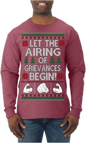 Let The Airing of Grievances Begin Funny TV Sitcom Festivus Ugly Christmas Mens Long Sleeve Shirt in Saudi Arabia