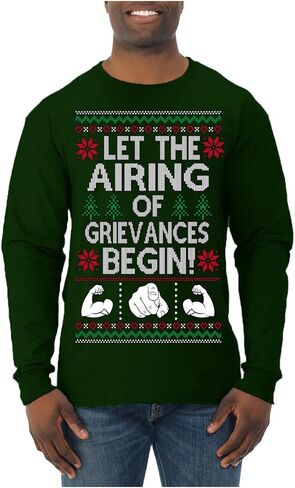 Let The Airing of Grievances Begin Funny TV Sitcom Festivus Ugly Christmas Mens Long Sleeve Shirt in Saudi Arabia