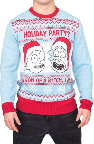 Ripple Junction Rick and Morty Holiday Party Light Blue Ugly Christmas Sweater in Saudi Arabia