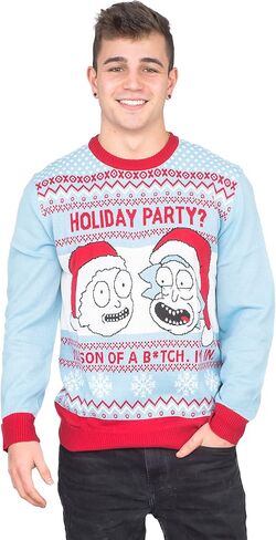 سترة Ripple Junction Rick and Morty Holiday Party باللون الأزرق الفاتح لعيد الميلاد القبيح in Kuwait