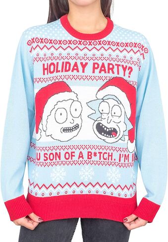 سترة Ripple Junction Rick and Morty Holiday Party باللون الأزرق الفاتح لعيد الميلاد القبيح in Kuwait