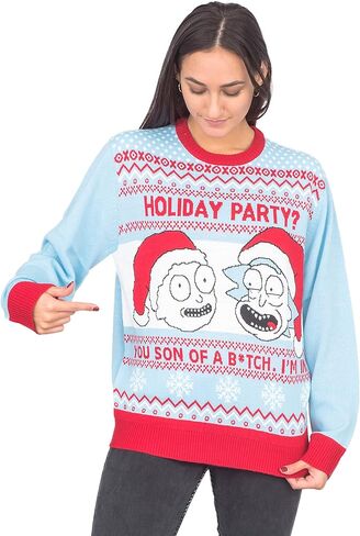 سترة Ripple Junction Rick and Morty Holiday Party باللون الأزرق الفاتح لعيد الميلاد القبيح in Kuwait