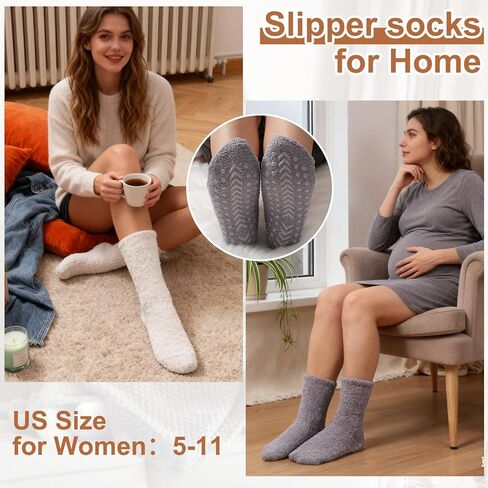 جوارب مضادة للانزلاق للنساء كهدايا، شباشب شتوية دافئة مع مقابض جورب نوم مريح ومنفوش في المستشفى in Kuwait