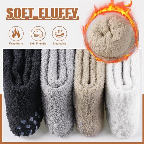 Non Slip Socks for Women Gifts,Winter Warm Fuzzy Slippers With Grips Cozy Fluffy Hospital Sleep Sock in Saudi Arabia