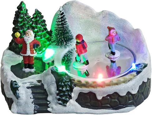 Christmas Village Scene Animated Skating Pond, 8 Classic Musical, Moving Ice Skating Rink Decoration for Home Decor, Festive Gift in Saudi Arabia