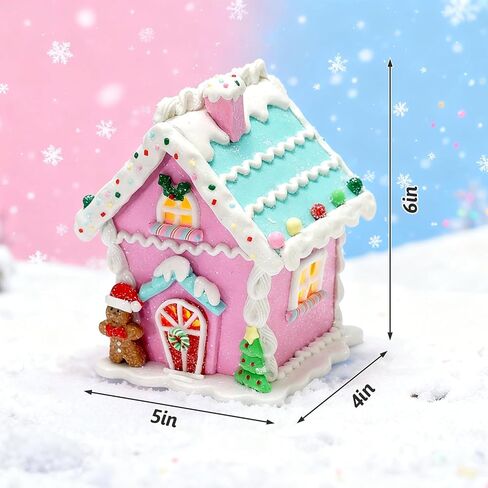 زينة عيد الميلاد لبيت الزنجبيل الوردي LED 2025، 6 بوصات تضيء زينة قرية عيد الميلاد مع رجل خبز الزنجبيل وشجرة عيد الميلاد لقطعة مركزية للطاولة أو عرض العطلات in Kuwait