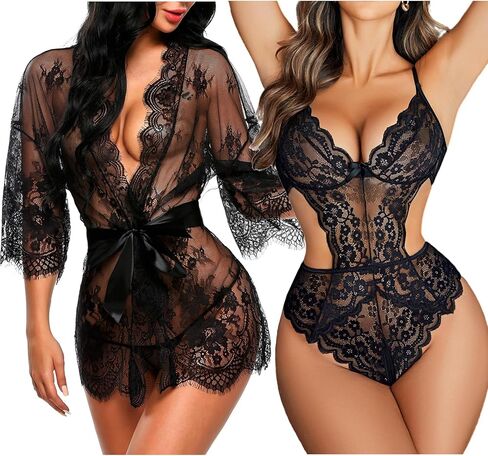 Avidlove Lingerie Robe and Bodysuit,Medium in Saudi Arabia