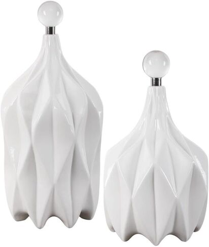 Uttermost 17868 Klara - 17 inch Bottle (Set of 2) - 8.25 inches Wide by 8.25 inches deep, Glossy White/Polished Nickel/Crystal Finish in Saudi Arabia