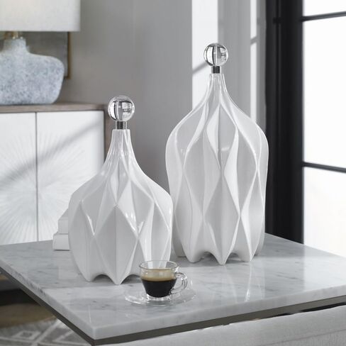 Uttermost 17868 Klara - 17 inch Bottle (Set of 2) - 8.25 inches Wide by 8.25 inches deep, Glossy White/Polished Nickel/Crystal Finish in Saudi Arabia