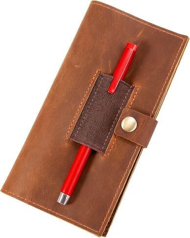 غطاء دفتر شيكات جلدي مع حامل قلم للنساء والرجال، أغطية دفتر شيكات للشيكات المكررة، حامل سجل ثنائي الطي، محفظة دفاتر الشيكات 7 × 3.75 بوصة، هدايا شخصية in Kuwait