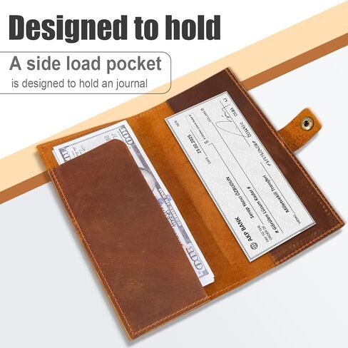 غطاء دفتر شيكات جلدي مع حامل قلم للنساء والرجال، أغطية دفتر شيكات للشيكات المكررة، حامل سجل ثنائي الطي، محفظة دفاتر الشيكات 7 × 3.75 بوصة، هدايا شخصية in Kuwait