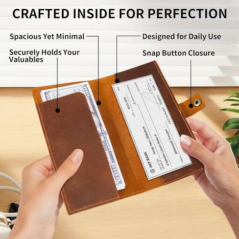 غطاء دفتر شيكات جلدي مع حامل قلم للنساء والرجال، أغطية دفتر شيكات للشيكات المكررة، حامل سجل ثنائي الطي، محفظة دفاتر الشيكات 7 × 3.75 بوصة، هدايا شخصية in Kuwait