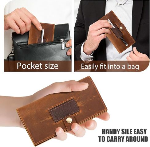 غطاء دفتر شيكات جلدي مع حامل قلم للنساء والرجال، أغطية دفتر شيكات للشيكات المكررة، حامل سجل ثنائي الطي، محفظة دفاتر الشيكات 7 × 3.75 بوصة، هدايا شخصية in Kuwait