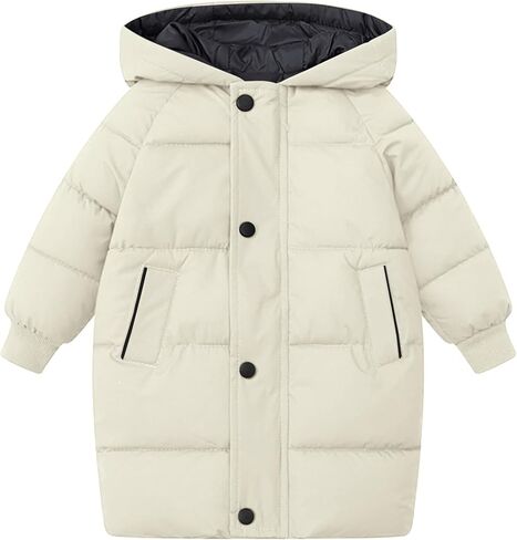 Flygo Girls Puffer Jacket Hooded Winter Coats Water-Resistant Midi Long Zip Puffy Jackets for Boys Little Kids(4-10 Years) in Saudi Arabia