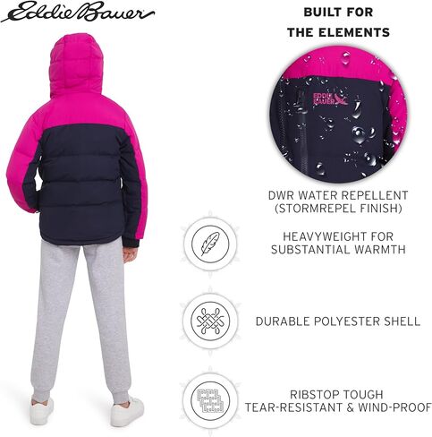 سترة Eddie Bauer للفتيات كلاسيكية ثقيلة الوزن مبطنة بالفرو الصناعي معزولة بغطاء للرأس، معطف بازلاء، مقاس متوسط in Saudi Arabia