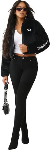 معطف بسحاب من الفرو الصناعي يحمل العلامة التجارية True Religion للسيدات in Kuwait