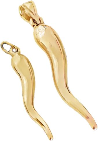 14K or 10K Solid Gold Horn Charm Hollow, Good Luck Charm, Cornetto, Cornicello Pendant, Yellow Gold Pepper for Him and Her, for Gifting Handmade in Italy, Hypoallergenic in Saudi Arabia
